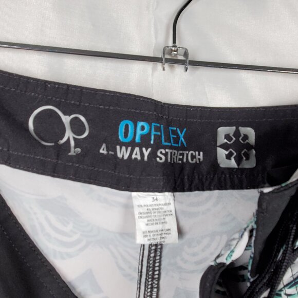 OP Board Shorts OPFLEX 4-Way Stretch Ocean Wave Swirls 1 Pocket Trunks Men Sz 34 - Picture 3 of 8